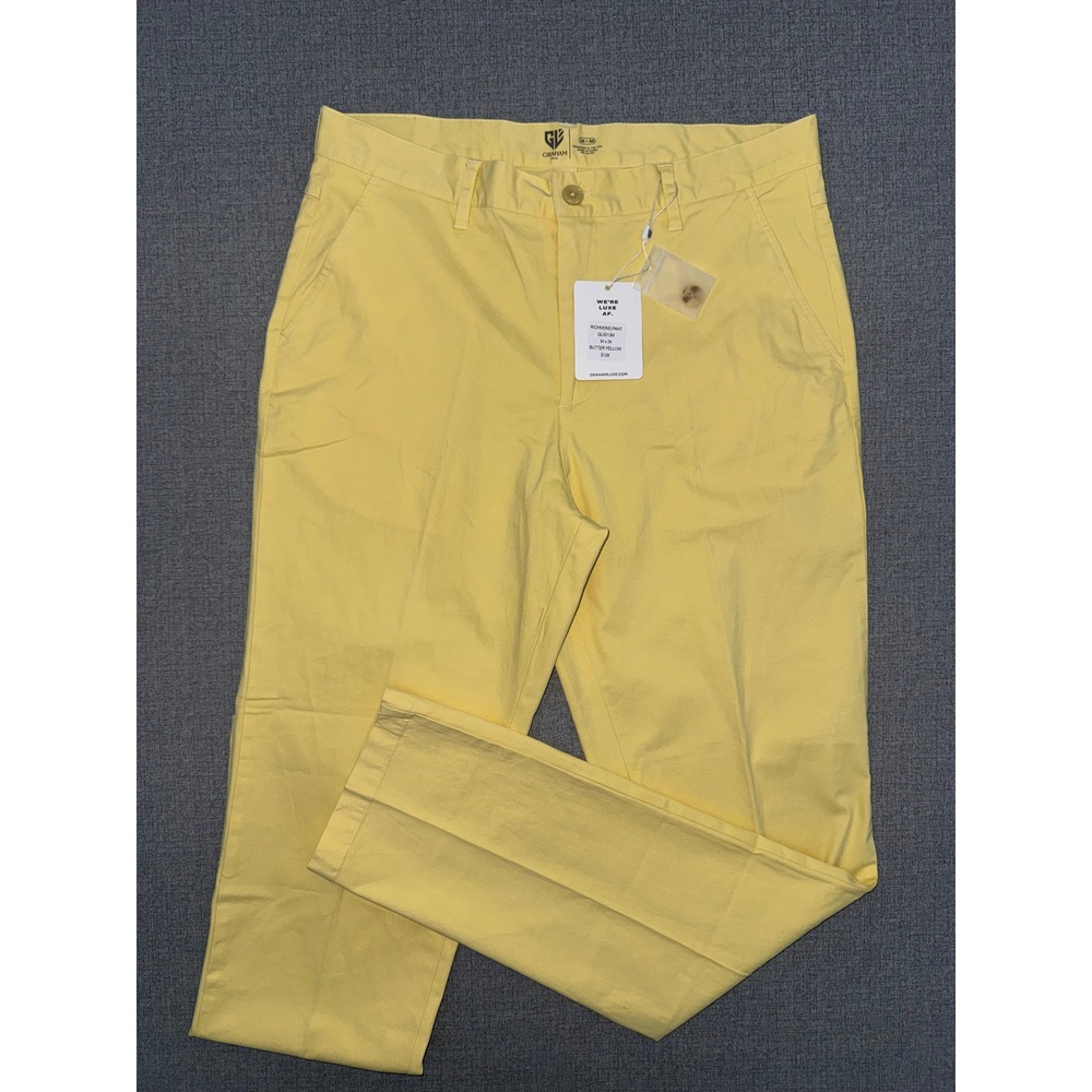 NWT Graham‎ Luxe 34x34 Richmond Pant Butter Yellow Slim Chino GL5013M